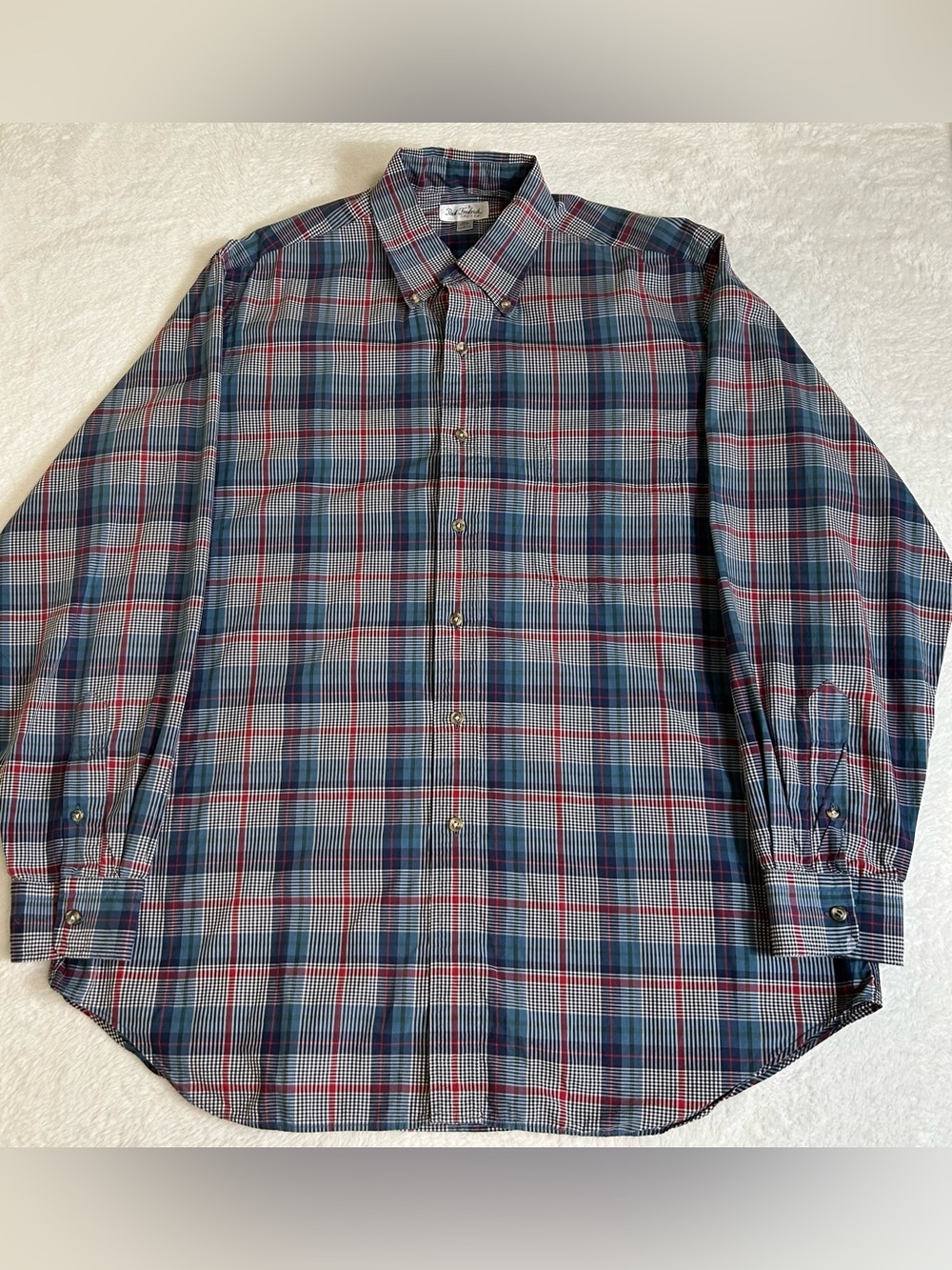 Paul Frederick Men's Dress Shirt Size Large Blue Plaid Button Up 100% Cotton